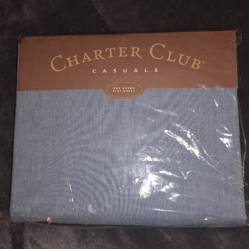 Charter Club Chambry Blue Queen Flat Sheet